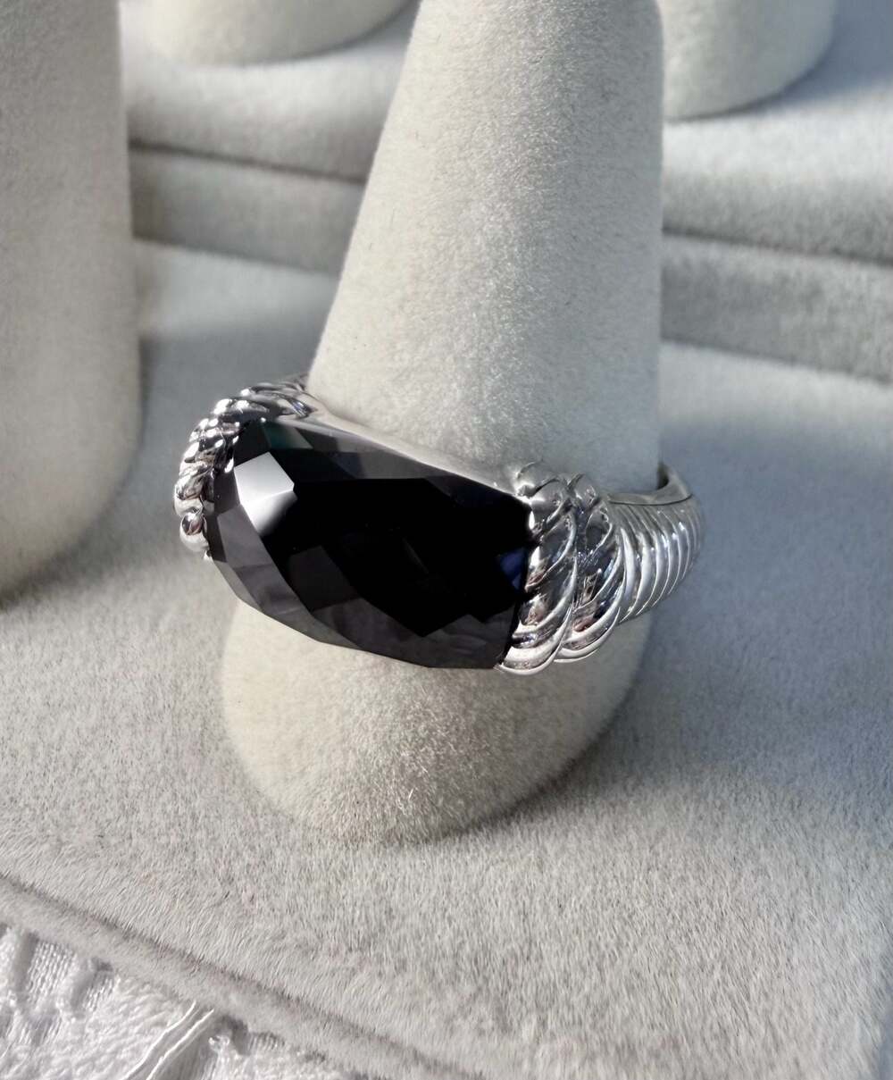 Judith Ripka Sterling Silver Faceted Black Onyx Rope Texture Ring - Picture 2 of 6